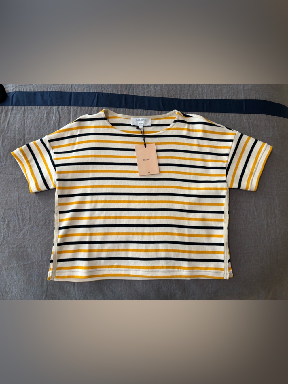 La Ligne Cream, Yellow & Black Striped Short Sleeve Tee
